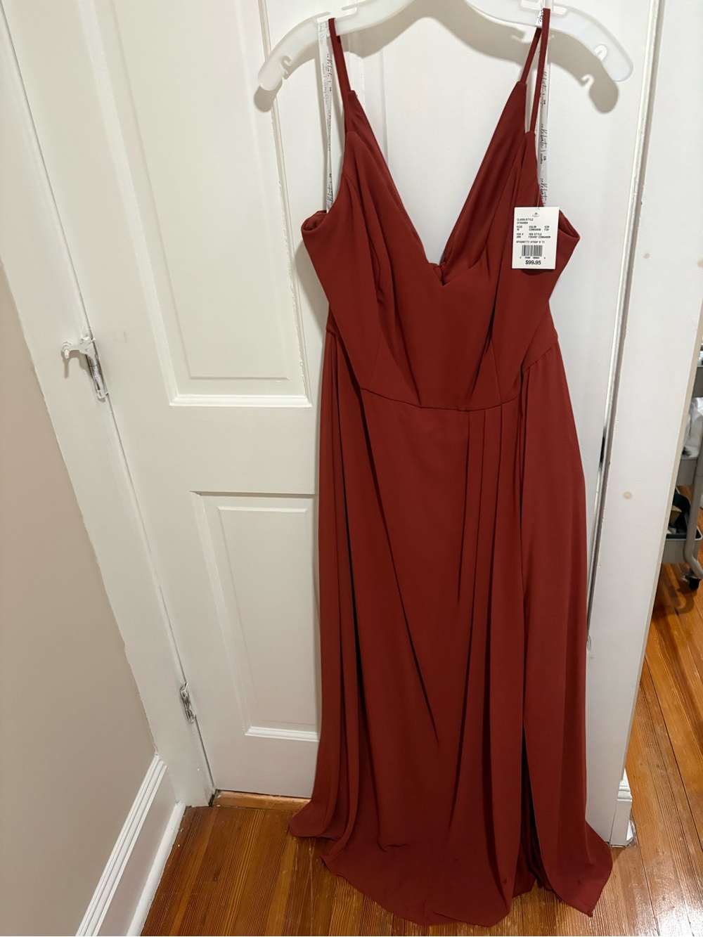 David's Bridal Cinnamon V-Neck Spaghetti-Strap Maxi Dress